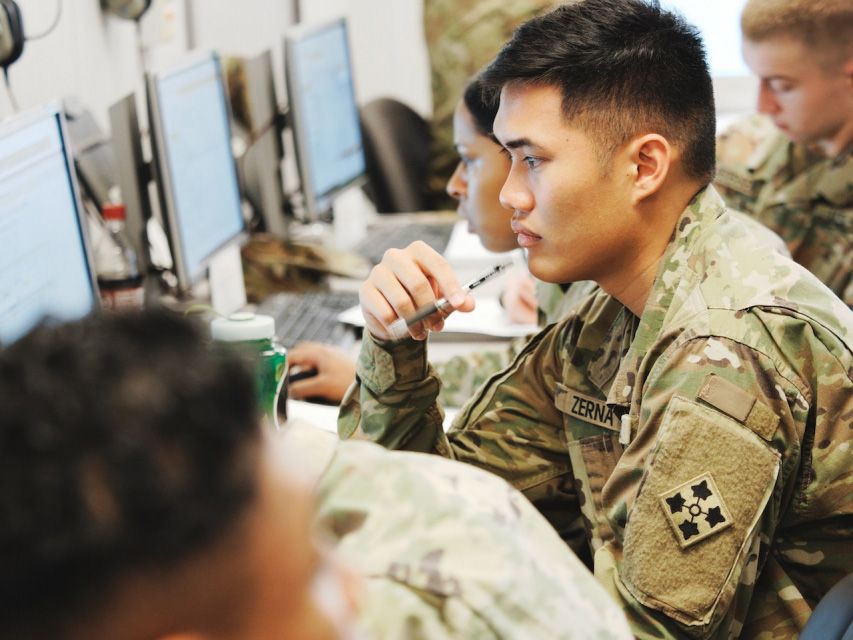 Service member using a computer